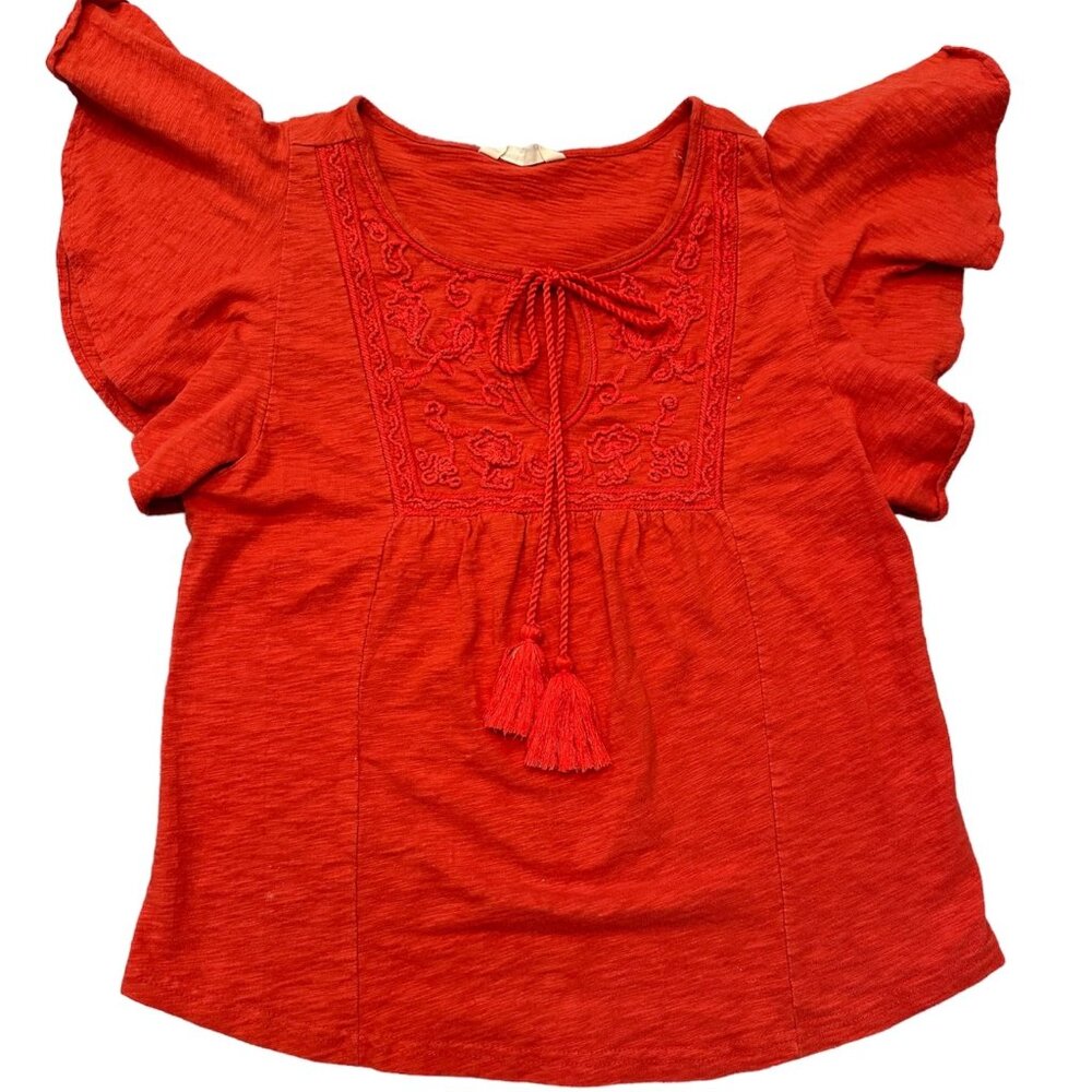 Rocks and Indigo Blouse with Ruffle Sleeves - Coral - Size Small